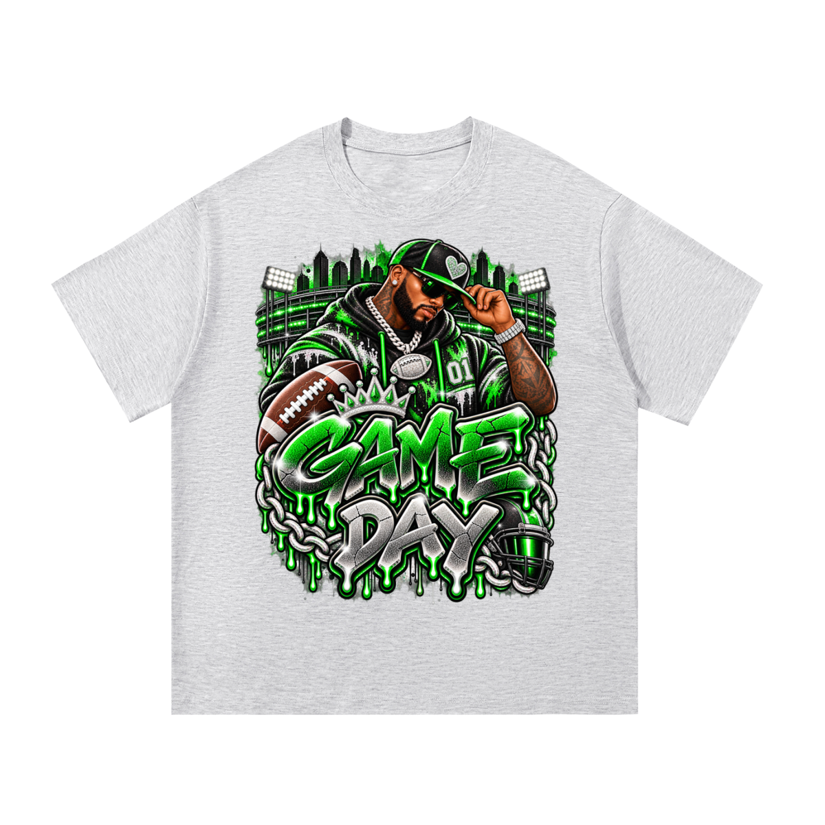Neon Green Game Day – Men's Football Streetwear Graphic T-Shirt
