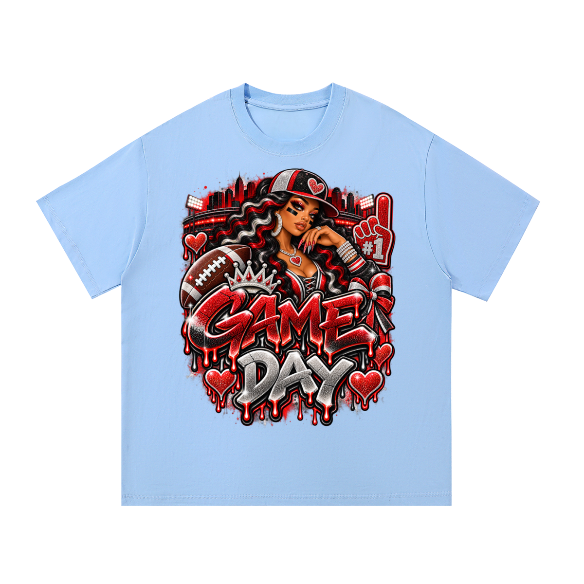 Red & Black Game Day Glam – Women's Football Graphic T-Shirt
