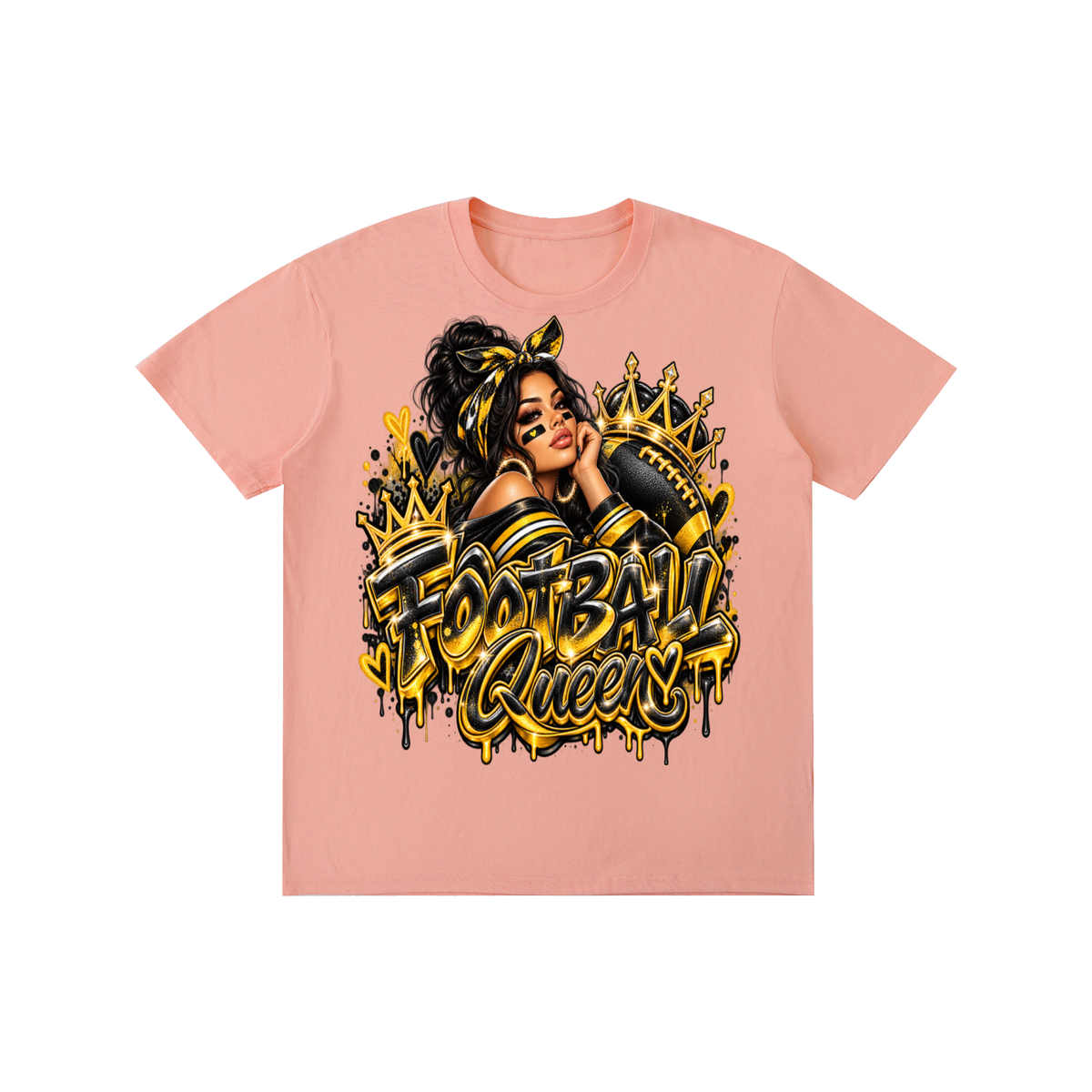 Black & Gold Football Queen 3D Graffiti Graphic T-Shirt