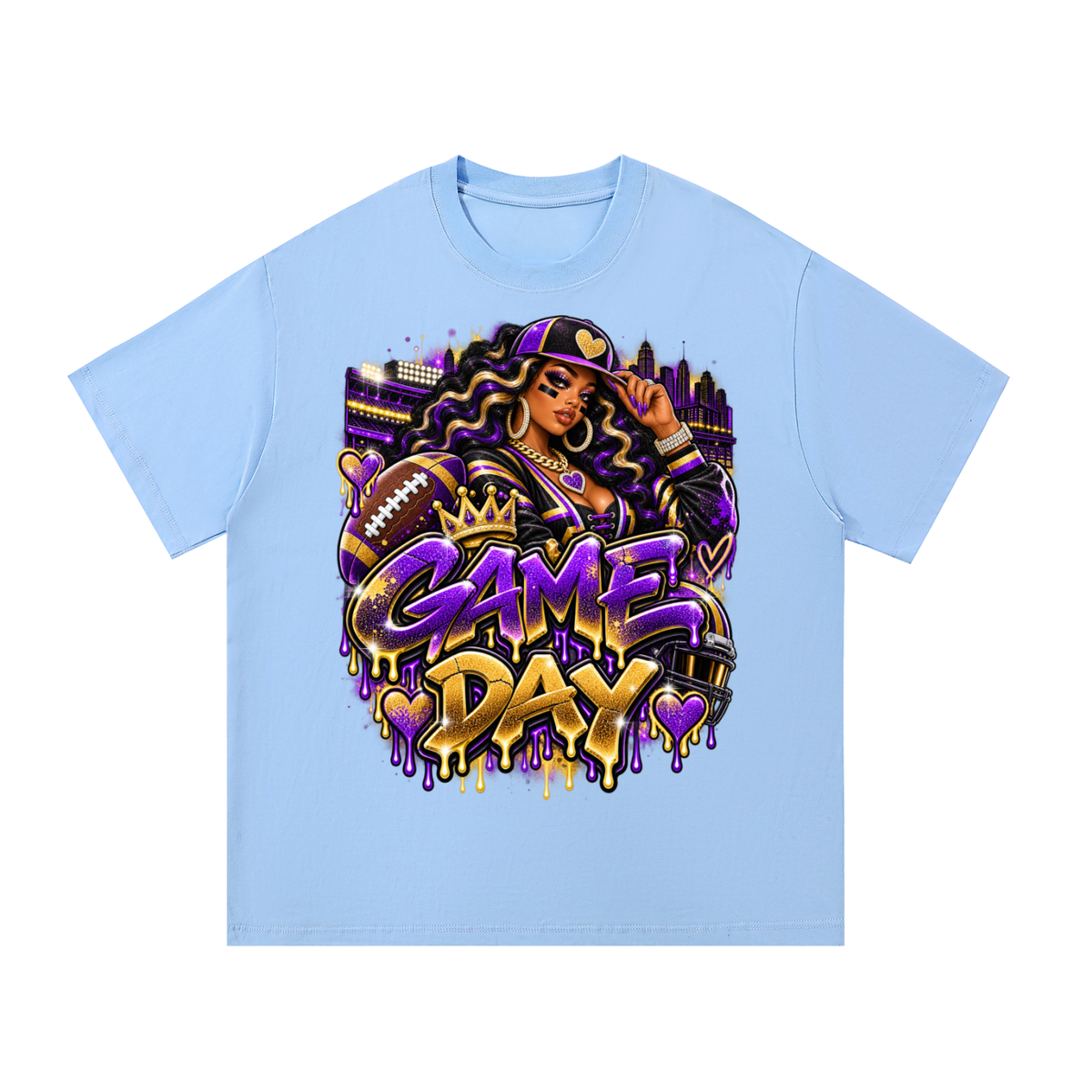 Purple & Gold Game Day Glam – Women's Football Graphic T-Shirt
