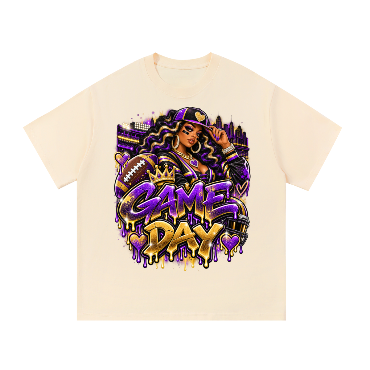 Purple & Gold Game Day Glam – Women's Football Graphic T-Shirt