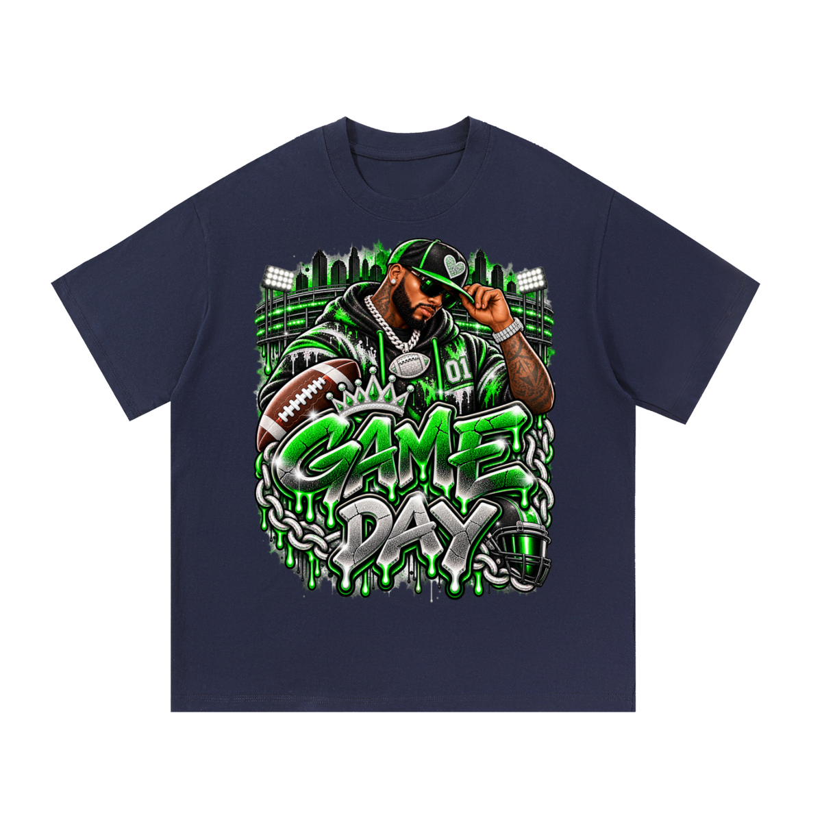 Neon Green Game Day – Men's Football Streetwear Graphic T-Shirt