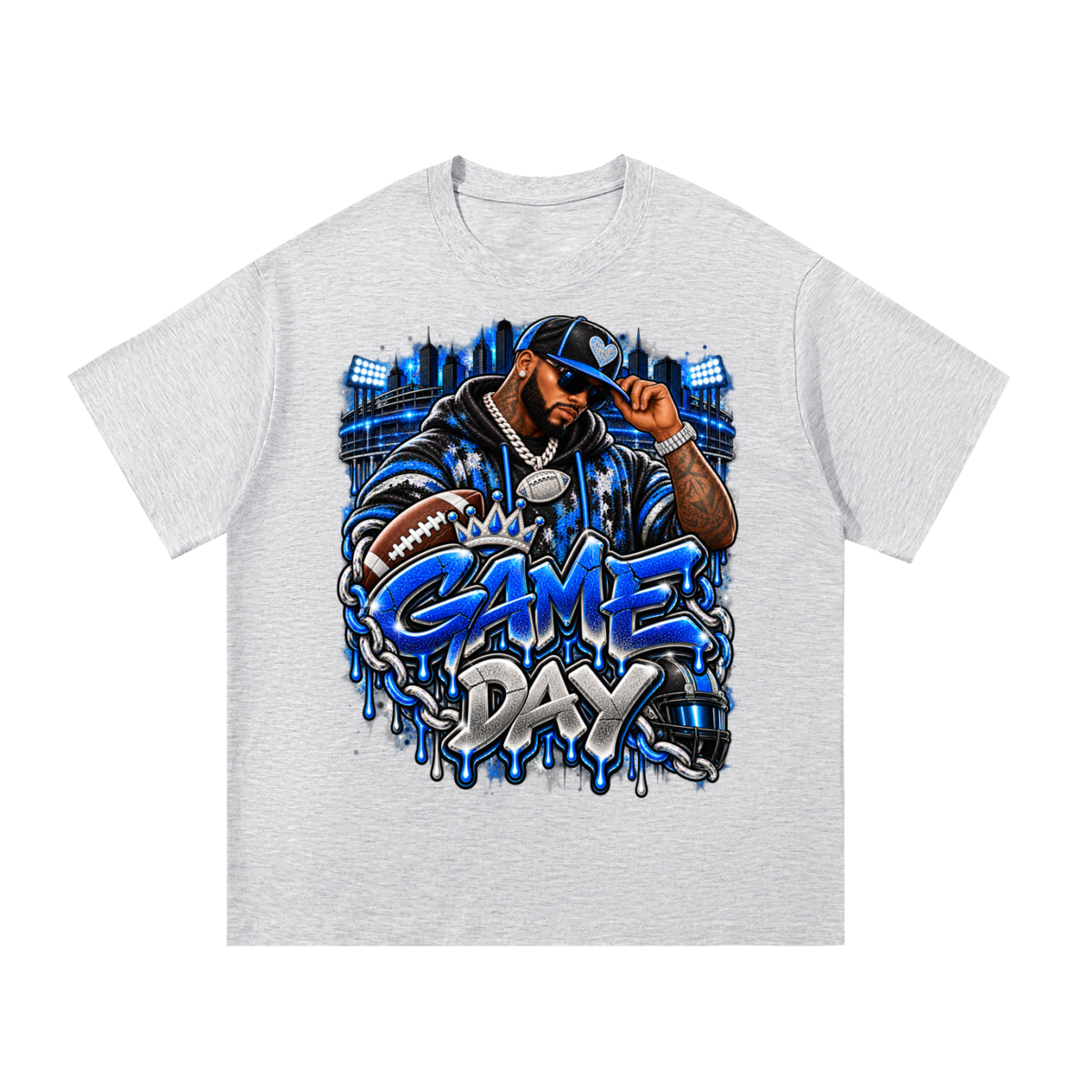Blue & Silver Game Day – Men's Football Streetwear Graphic T-Shirt
