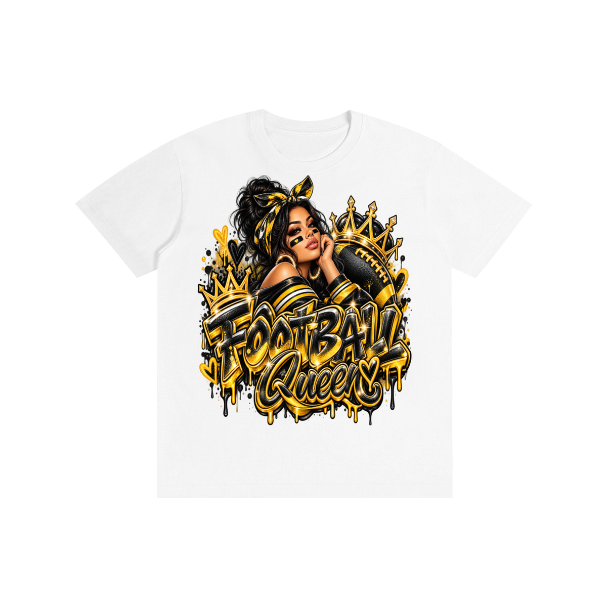 Black & Gold Football Queen 3D Graffiti Graphic T-Shirt