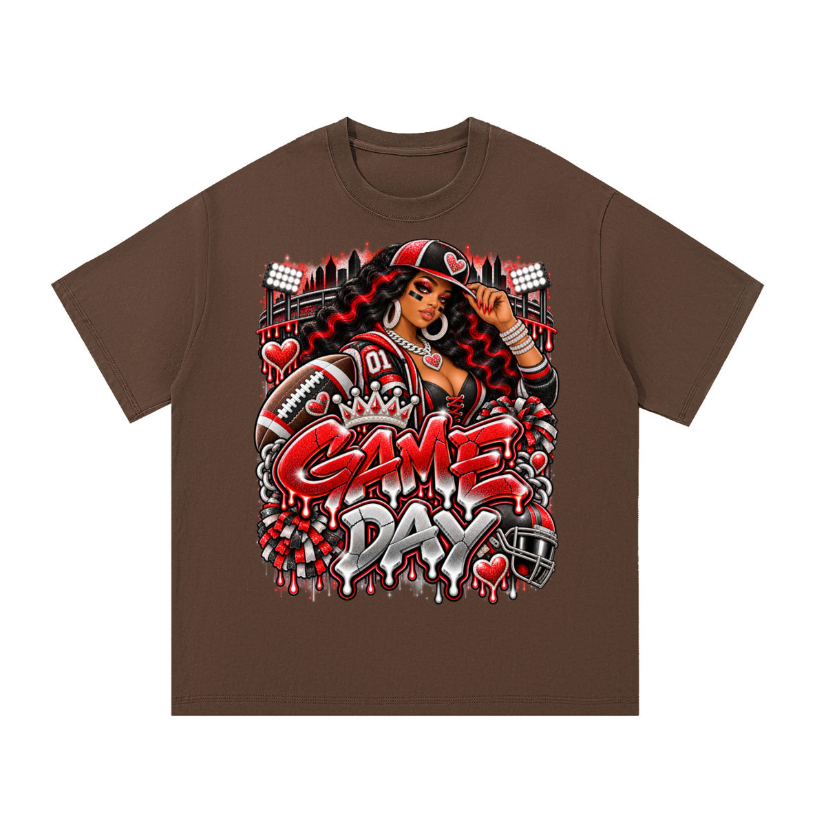 Red & Black Game Day Glam – Women's Football Graphic T-Shirt
