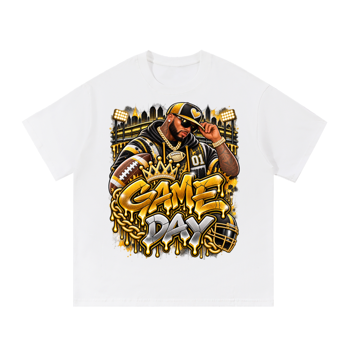 Black & Gold Game Day King – Unisex Football Graphic T-Shirt