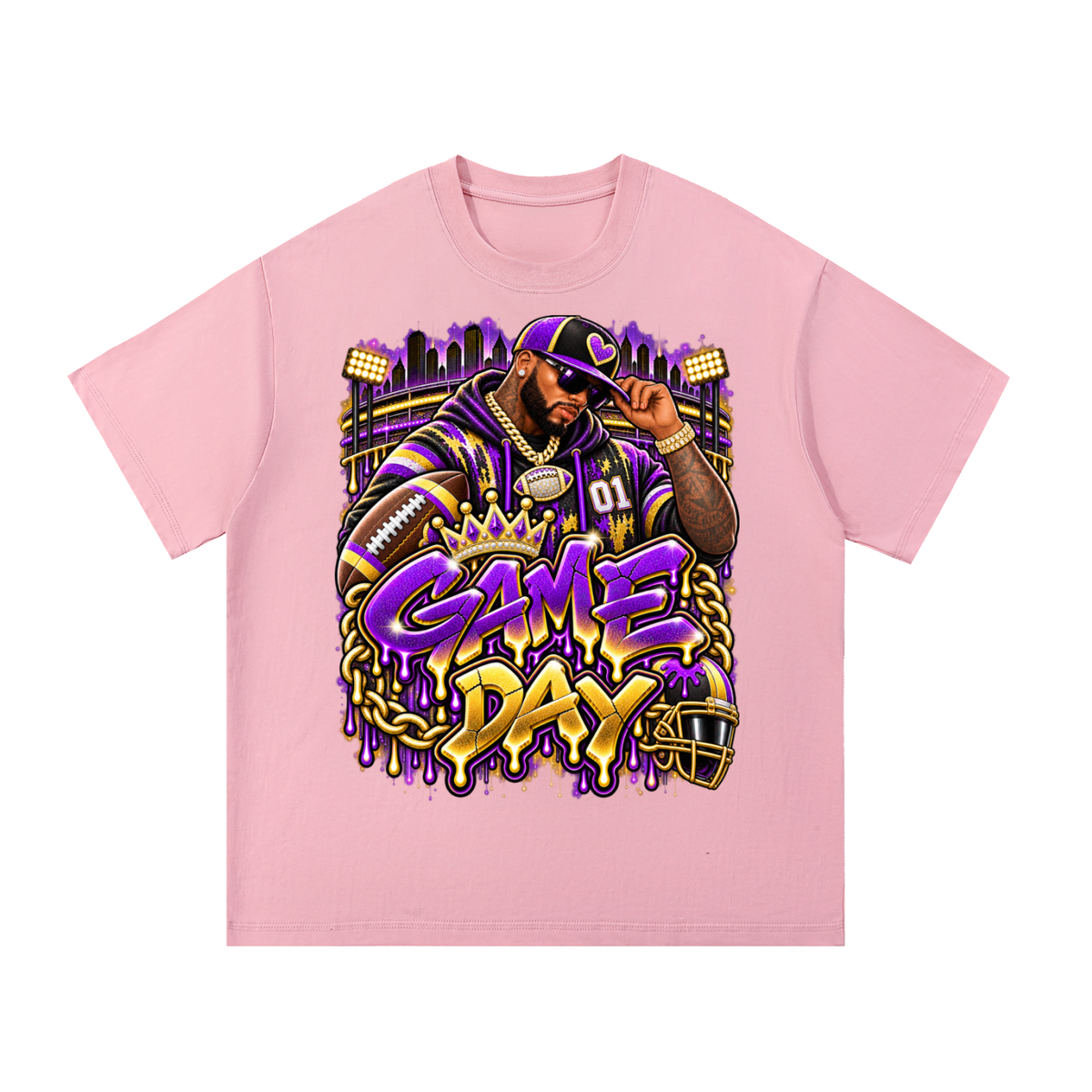 Purple & Gold Game Day King – Unisex Football Graphic T-Shirt