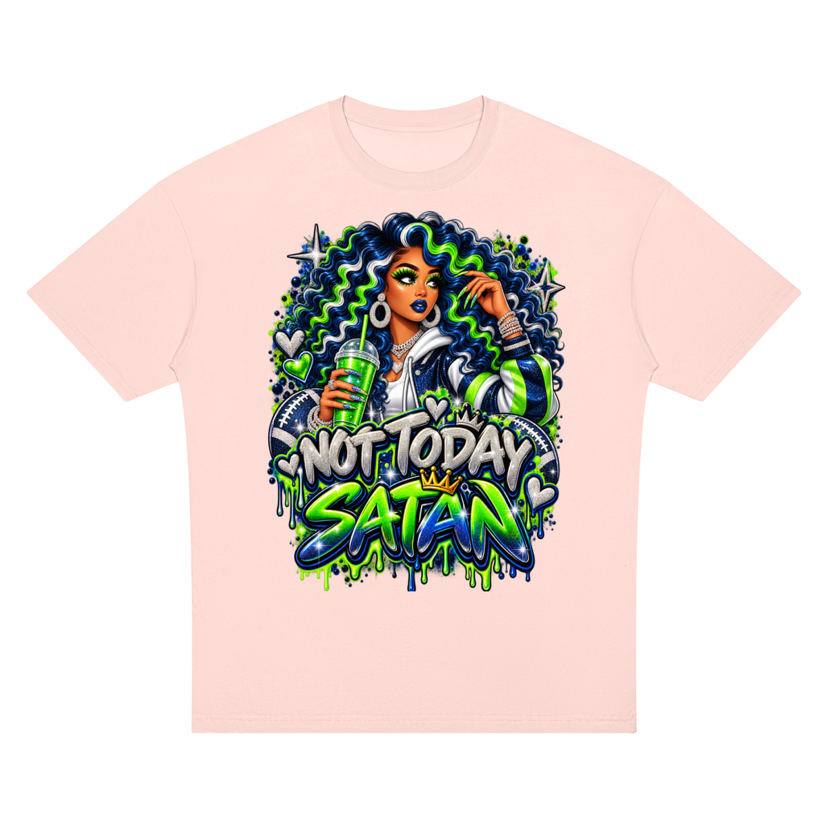 Not Today Satan – Football Glam Oversized Graphic T-Shirt