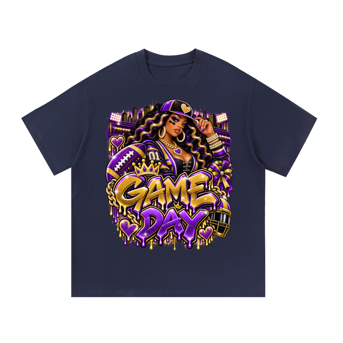 Purple & Gold Game Day Queen – Women's Football Graphic T-Shirt