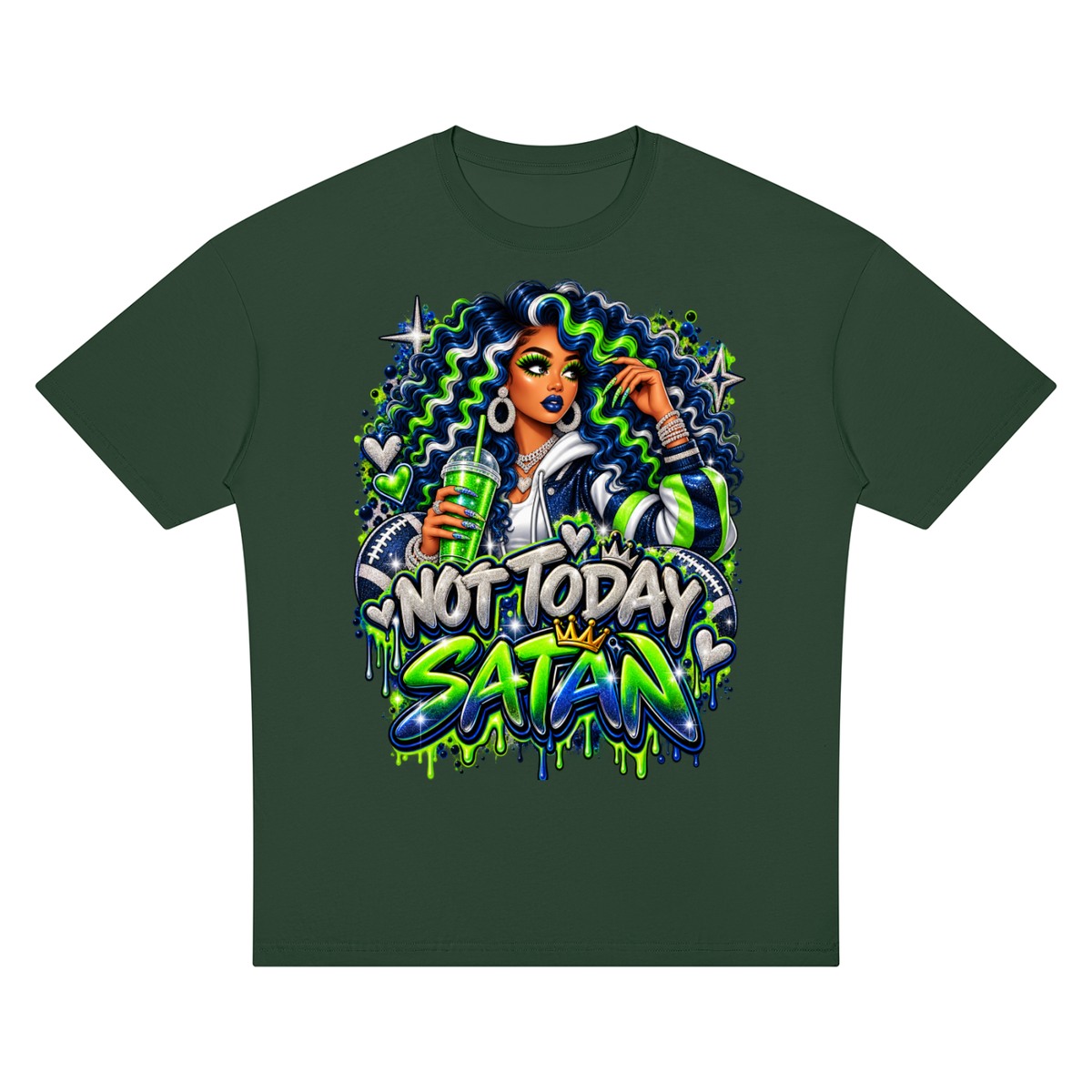 Not Today Satan – Football Glam Oversized Graphic T-Shirt