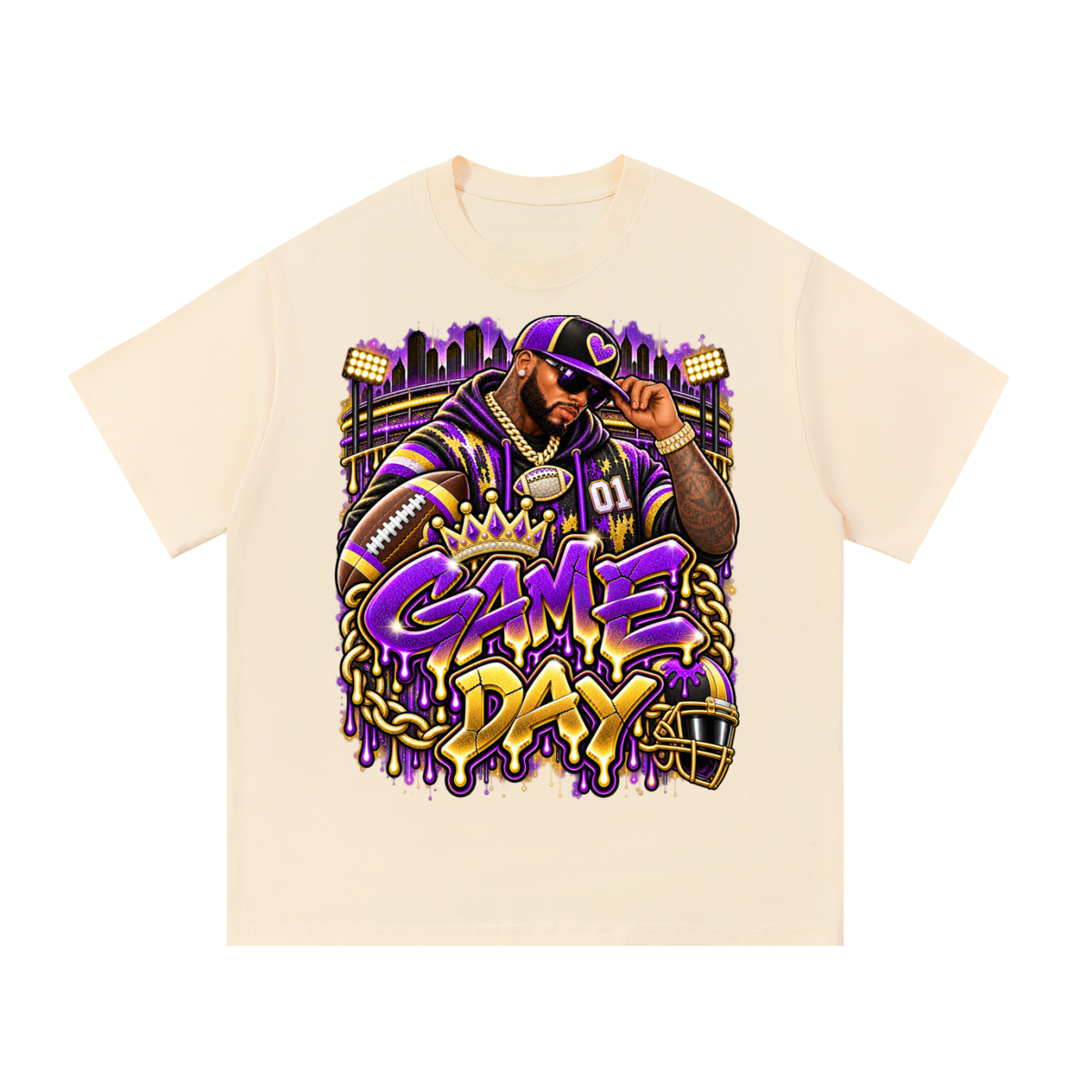 Purple & Gold Game Day King – Unisex Football Graphic T-Shirt