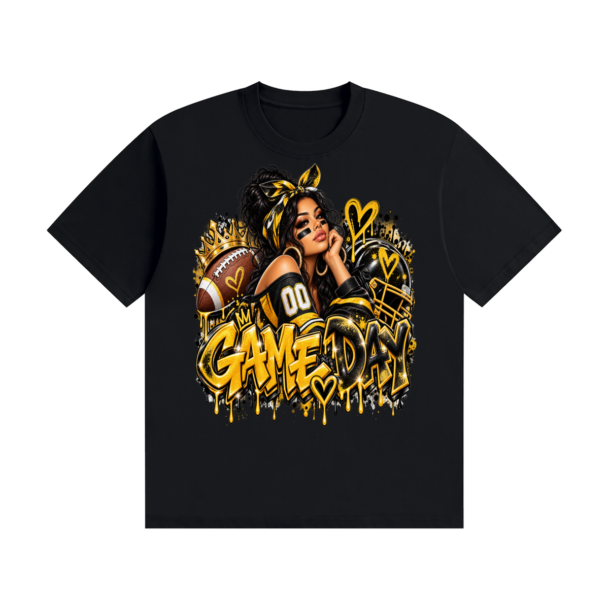 Game Day Queen Black & Gold 3D Graffiti Graphic T-Shirt
