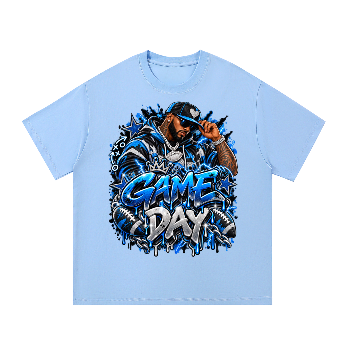 Game Day – Electric Blue Men's Football Graphic T-Shirt