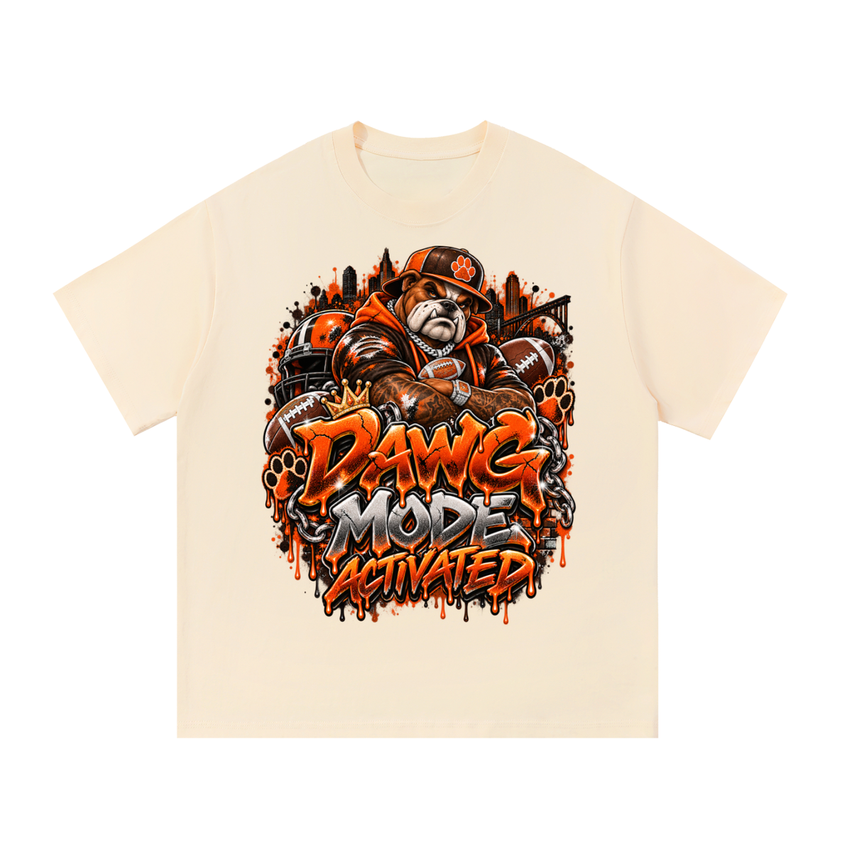 Dawg Mode Activated – Orange & Brown Football Graphic T-Shirt
