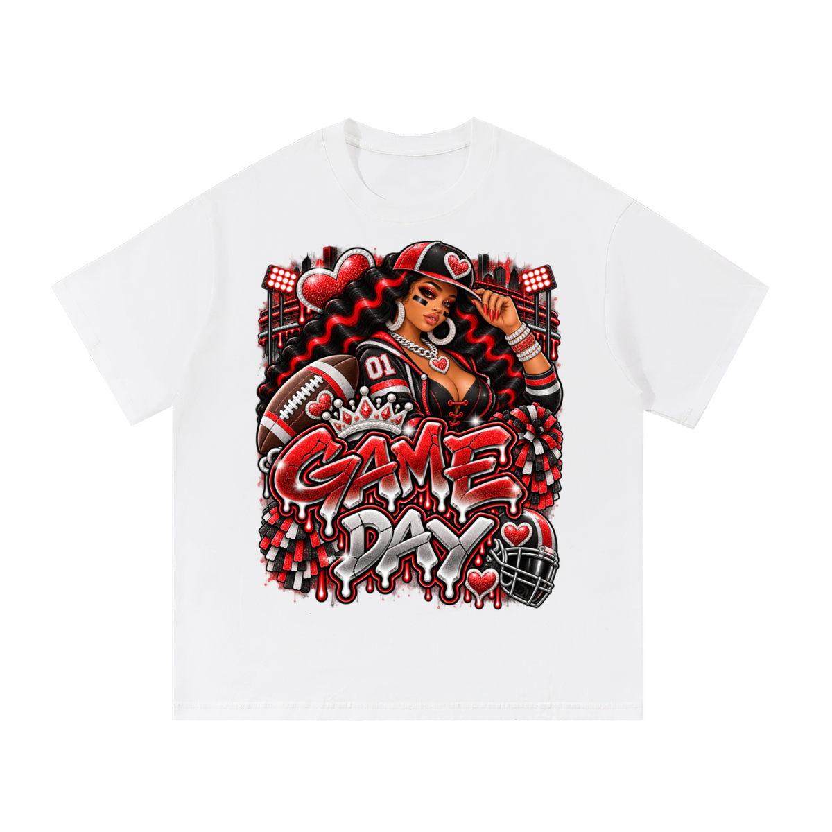 Red & Black Game Day Diva – Women's Football Graphic T-Shirt