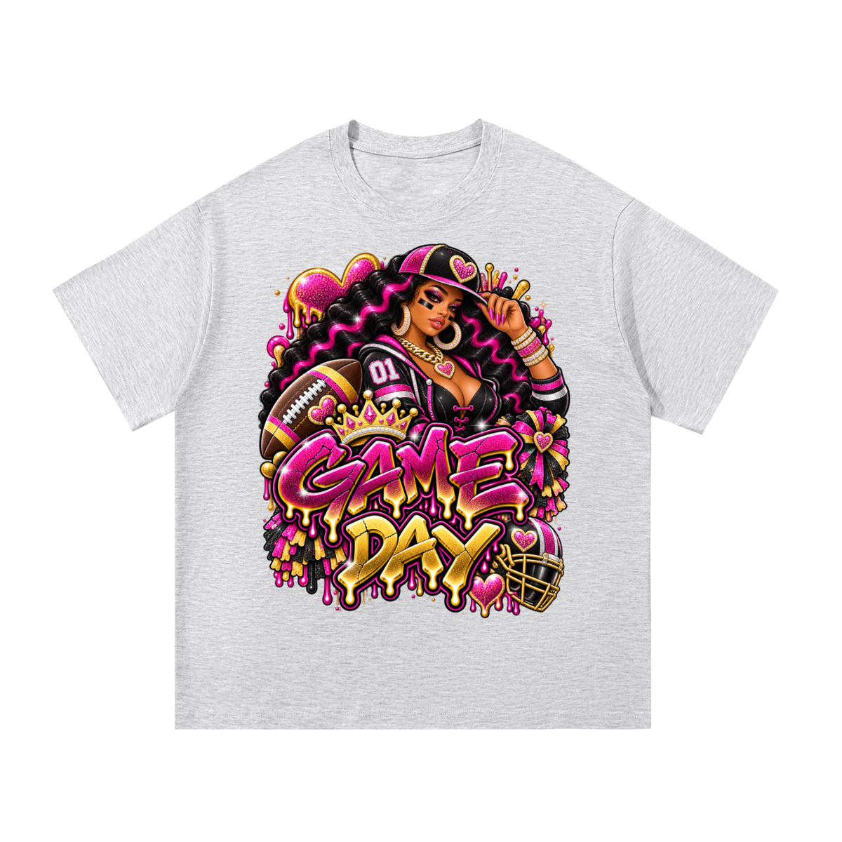Pink & Gold Game Day Royalty – Women's Football Graphic T-Shirt