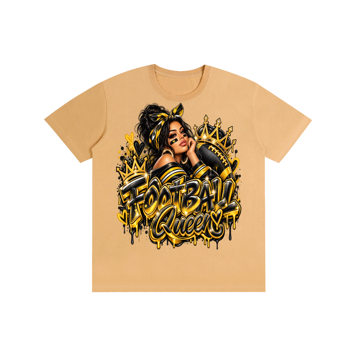 Black & Gold Football Queen 3D Graffiti Graphic T-Shirt
