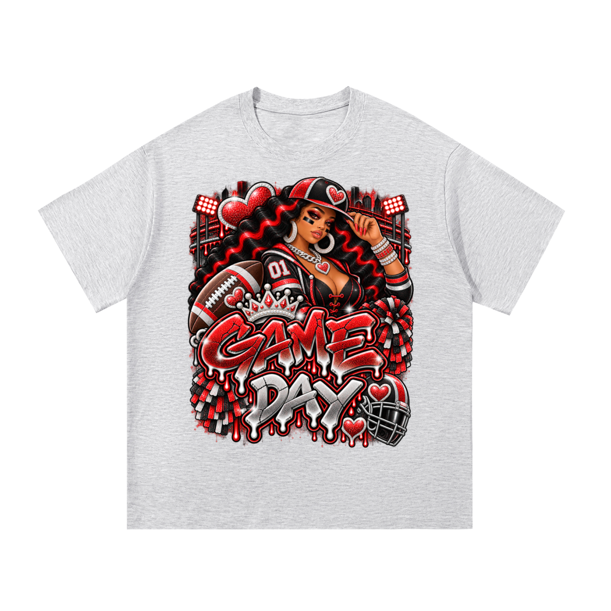 Red & Black Game Day Diva – Women's Football Graphic T-Shirt
