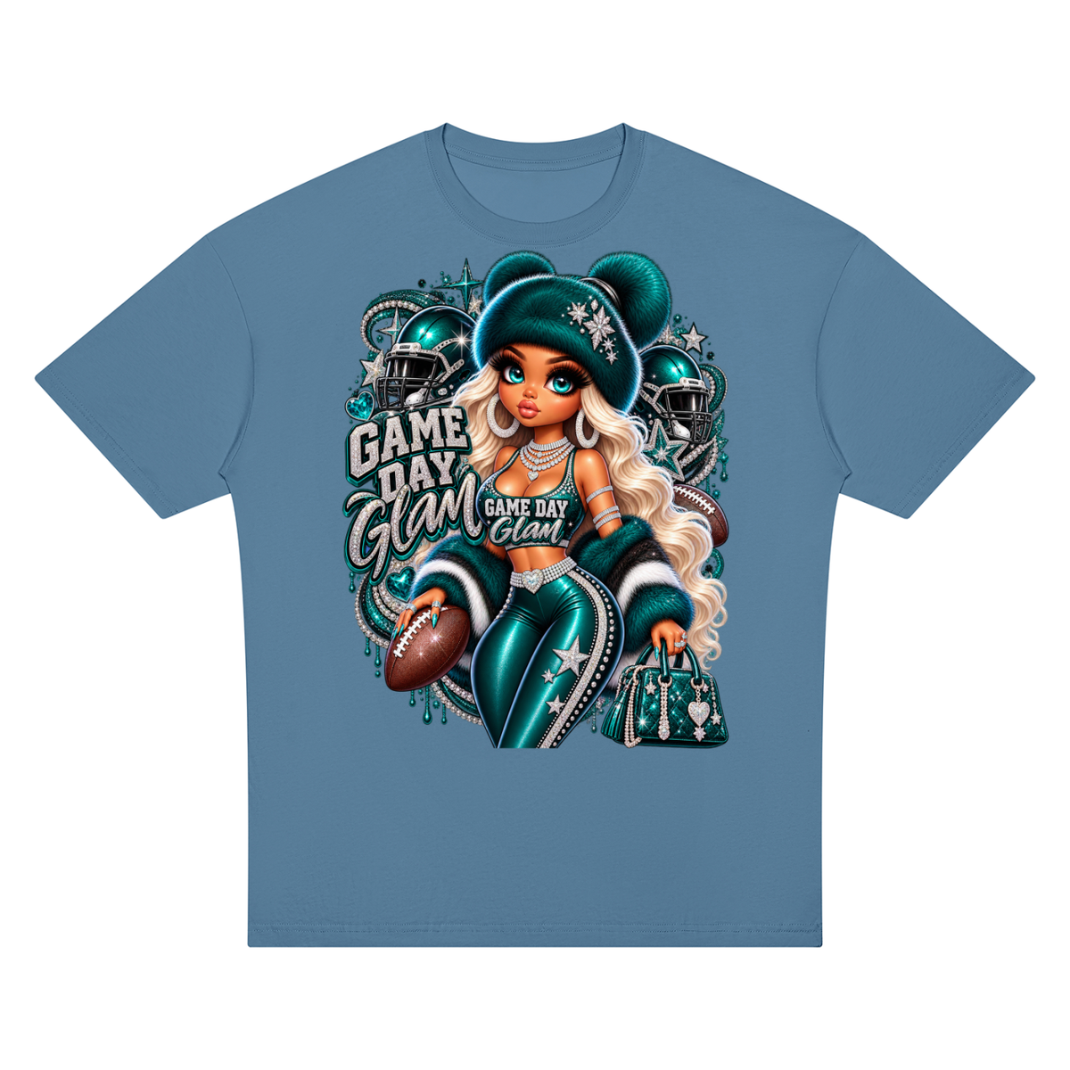 Game Day Glam Football Girl Oversized Graphic T-Shirt