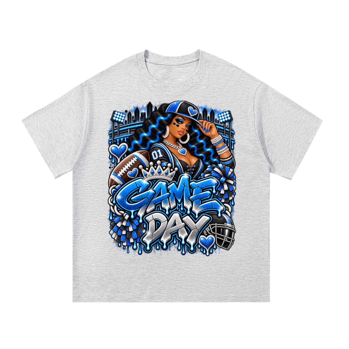 Royal Blue Game Day Queen – Women's Football Graphic T-Shirt