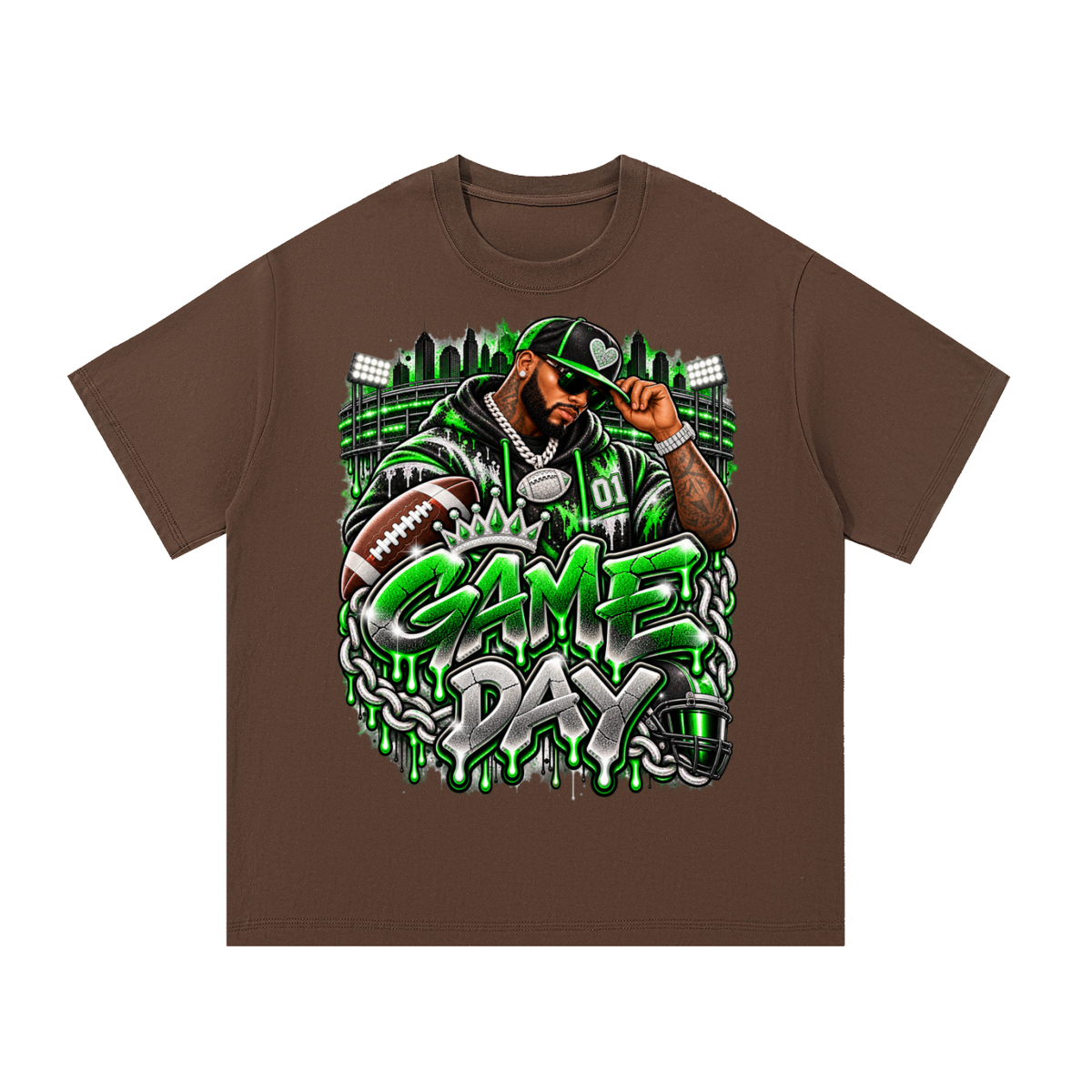 Neon Green Game Day – Men's Football Streetwear Graphic T-Shirt
