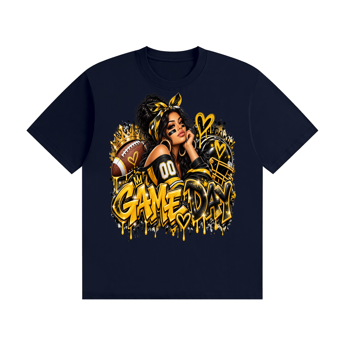 Game Day Queen Black & Gold 3D Graffiti Graphic T-Shirt