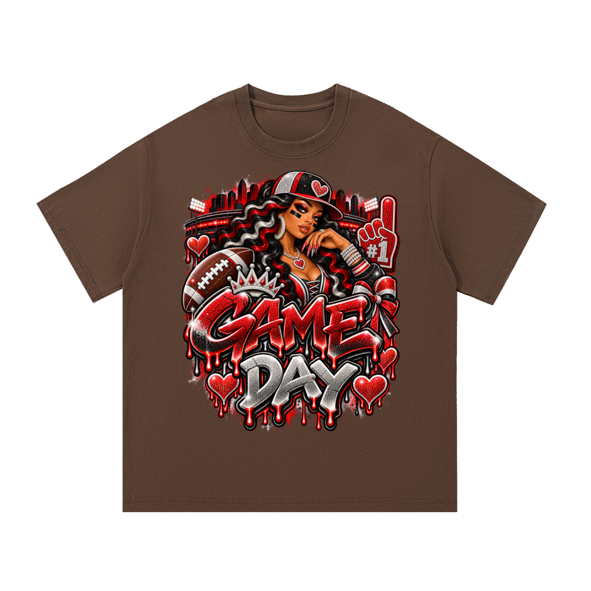Red & Black Game Day Glam – Women's Football Graphic T-Shirt