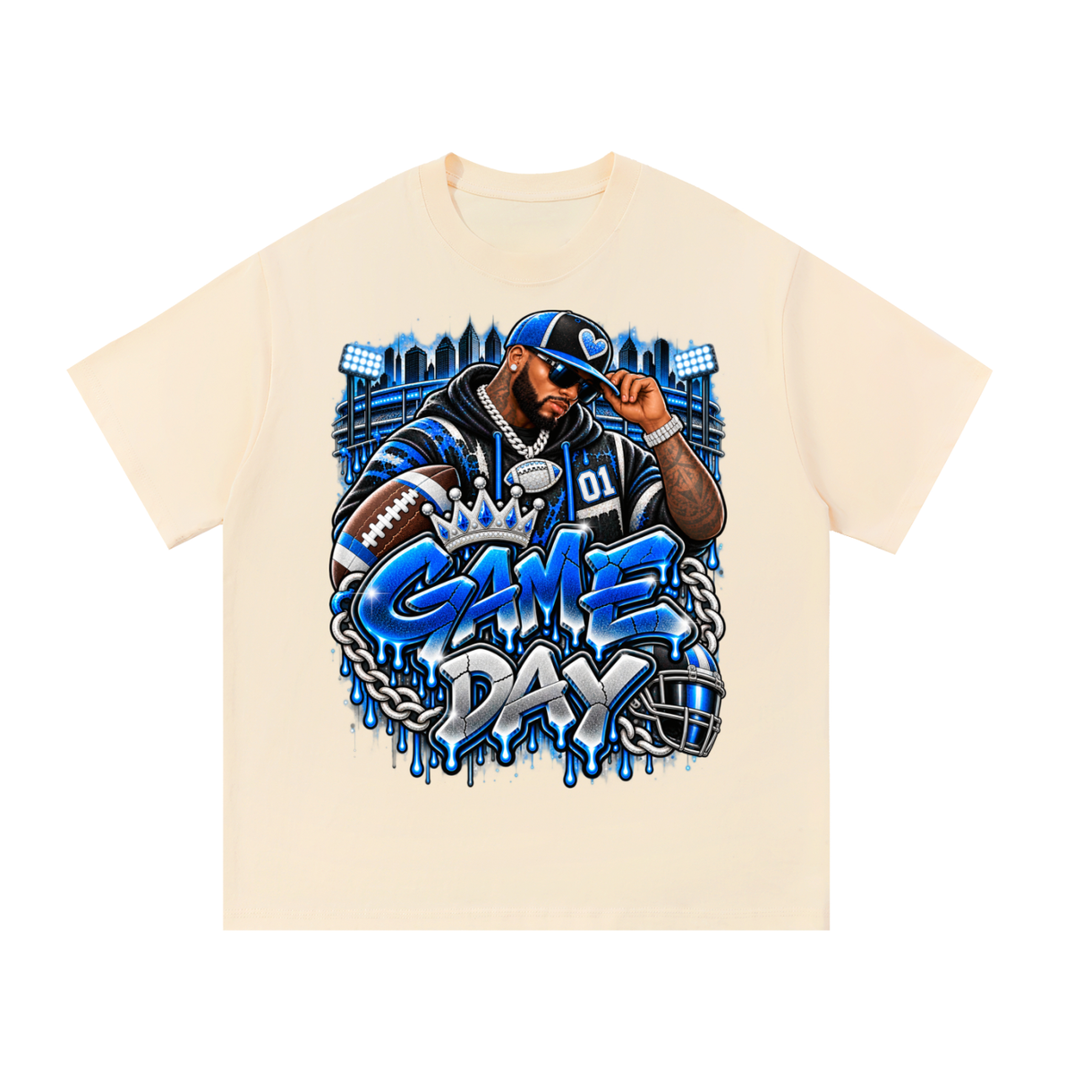 Electric Blue Game Day – Men's Football Streetwear Graphic T-Shirt