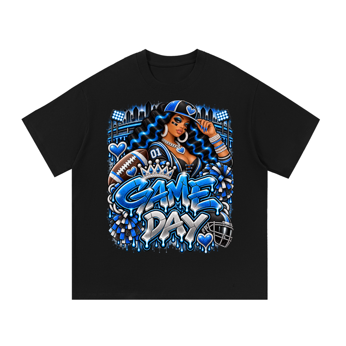 Royal Blue Game Day Queen – Women's Football Graphic T-Shirt
