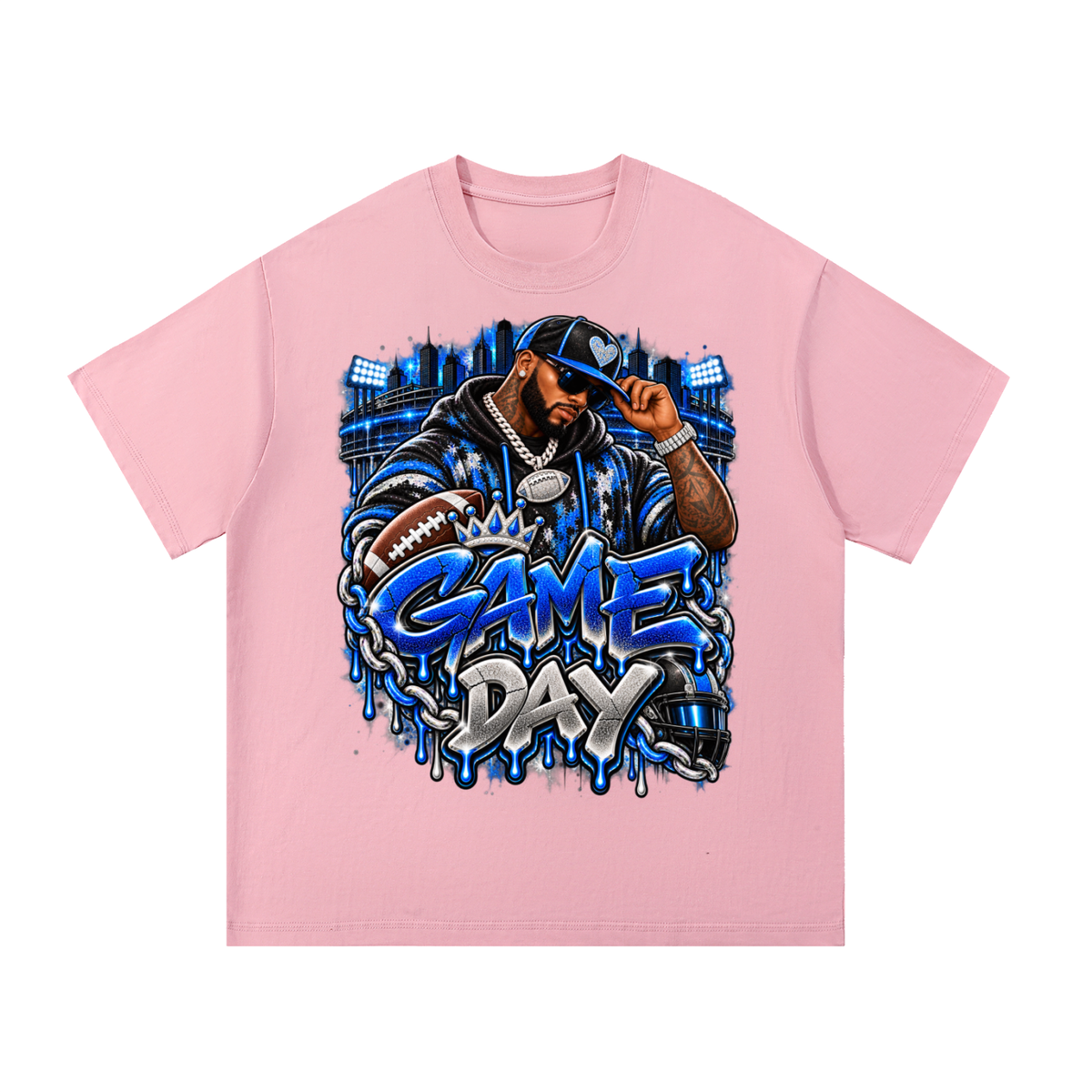 Blue & Silver Game Day – Men's Football Streetwear Graphic T-Shirt