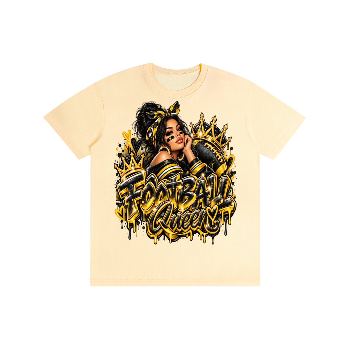 Black & Gold Football Queen 3D Graffiti Graphic T-Shirt