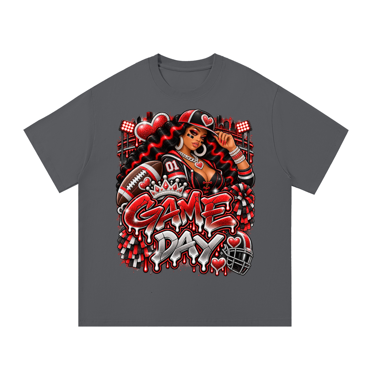 Red & Black Game Day Diva – Women's Football Graphic T-Shirt