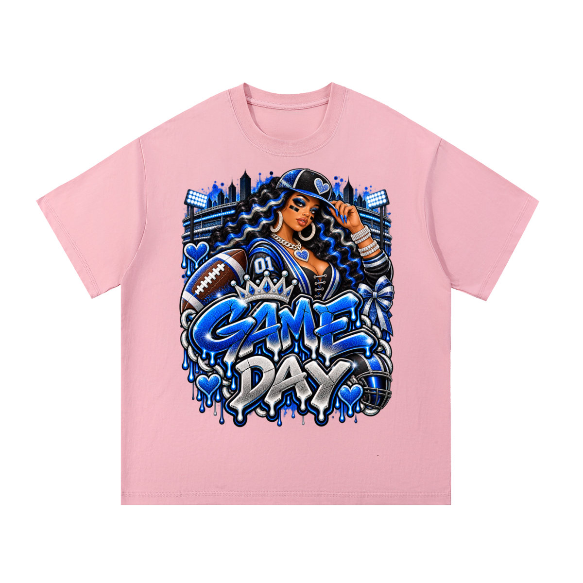 Royal Blue Game Day Glam – Women's Football Graphic T-Shirt