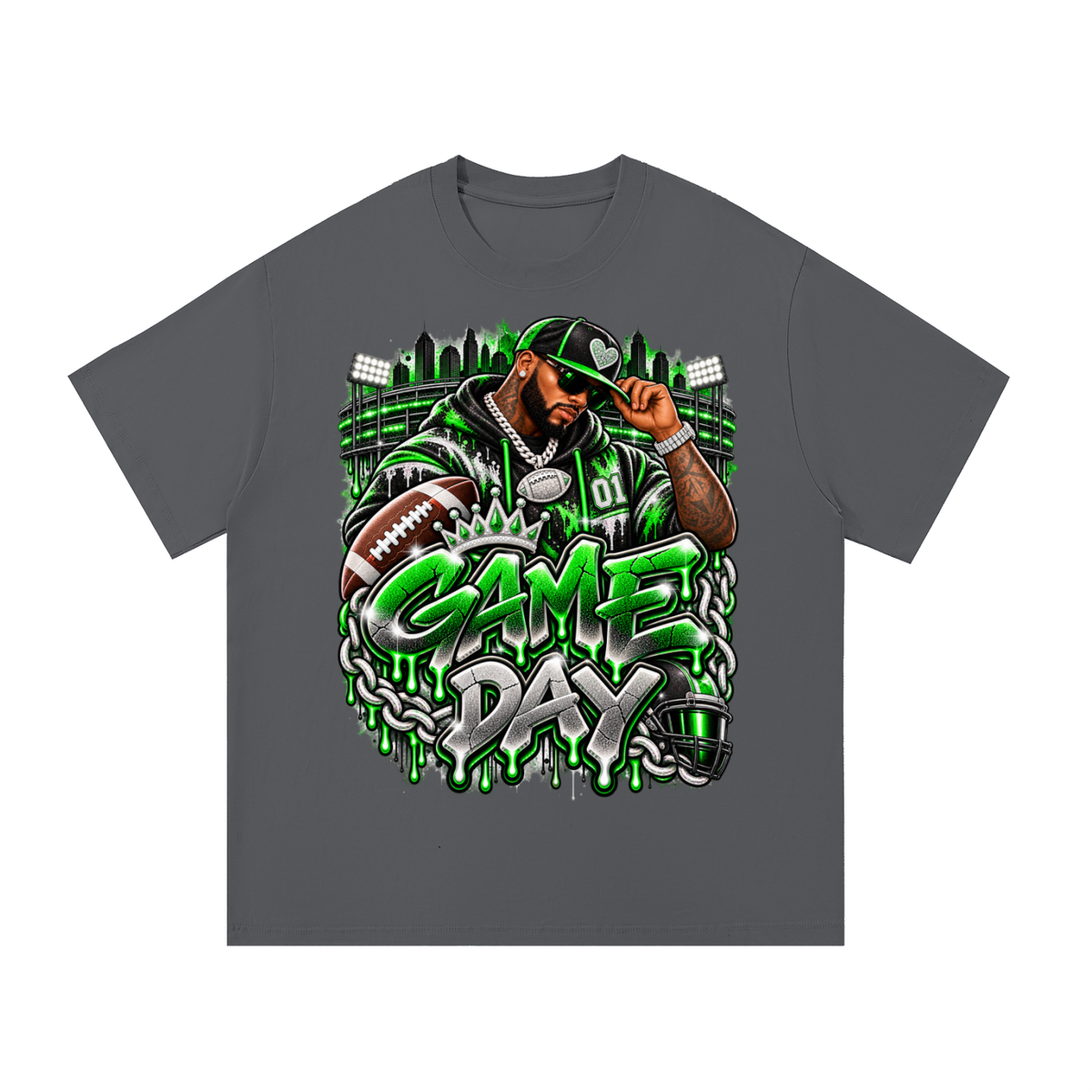 Neon Green Game Day – Men's Football Streetwear Graphic T-Shirt