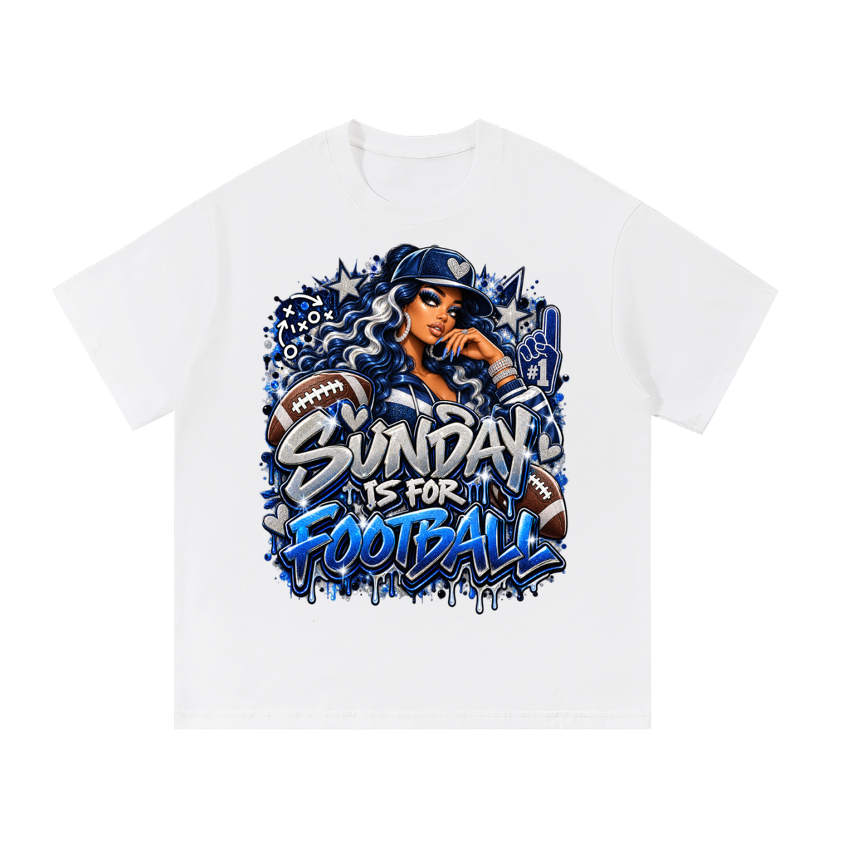 Sunday Is for Football – Navy Blue & Silver Graphic T-Shirt