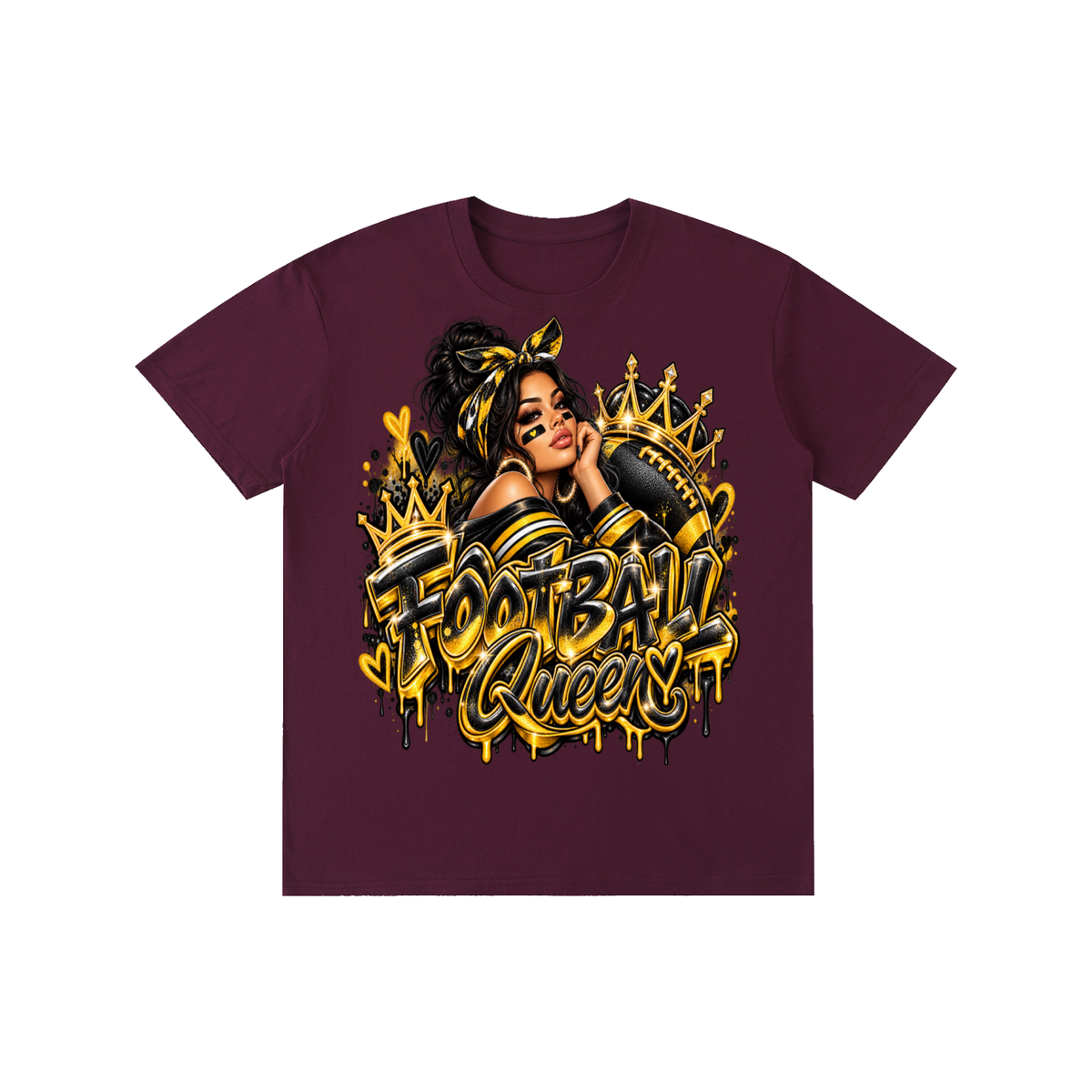 Black & Gold Football Queen 3D Graffiti Graphic T-Shirt