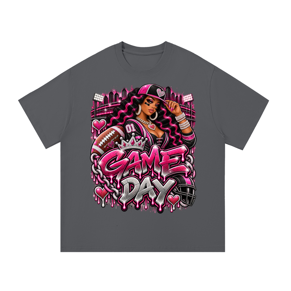 Pink & Black Game Day Glam – Women's Football Graphic T-Shirt