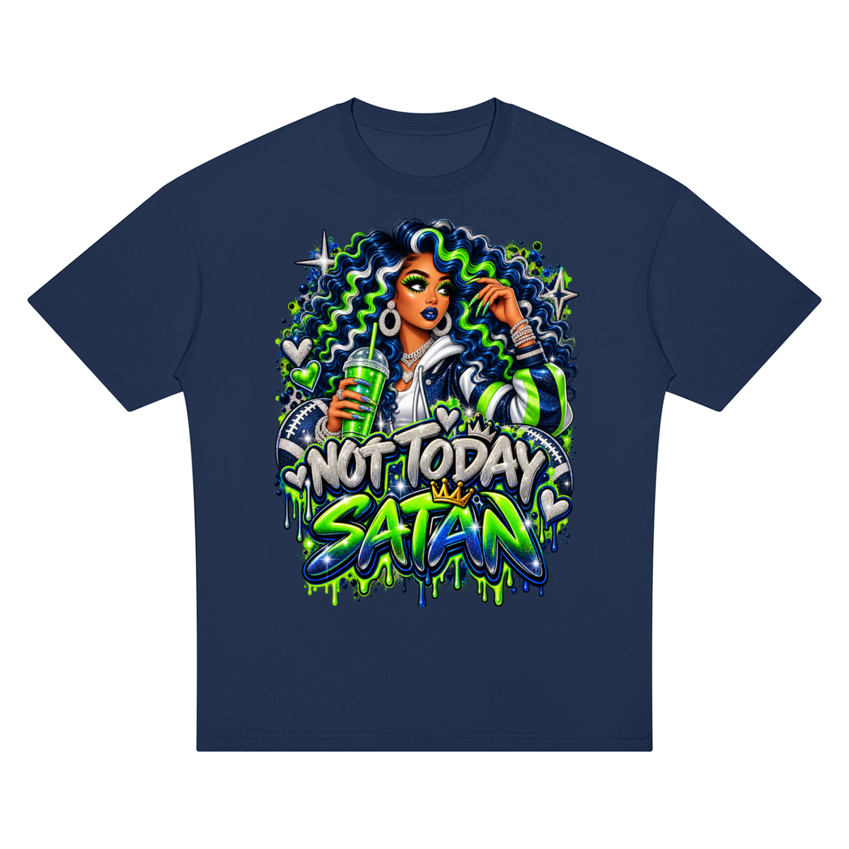 Not Today Satan – Football Glam Oversized Graphic T-Shirt