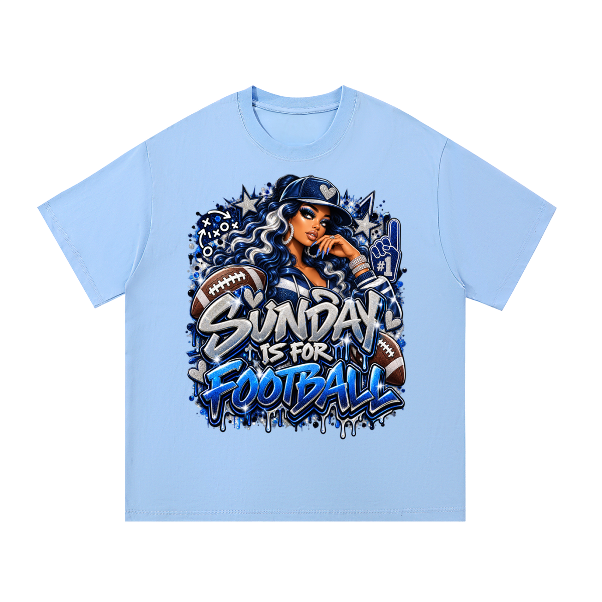 Sunday Is for Football – Navy Blue & Silver Graphic T-Shirt