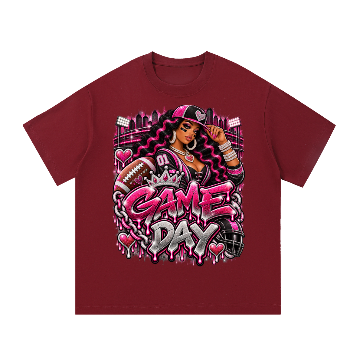 Pink & Black Game Day Glam – Women's Football Graphic T-Shirt