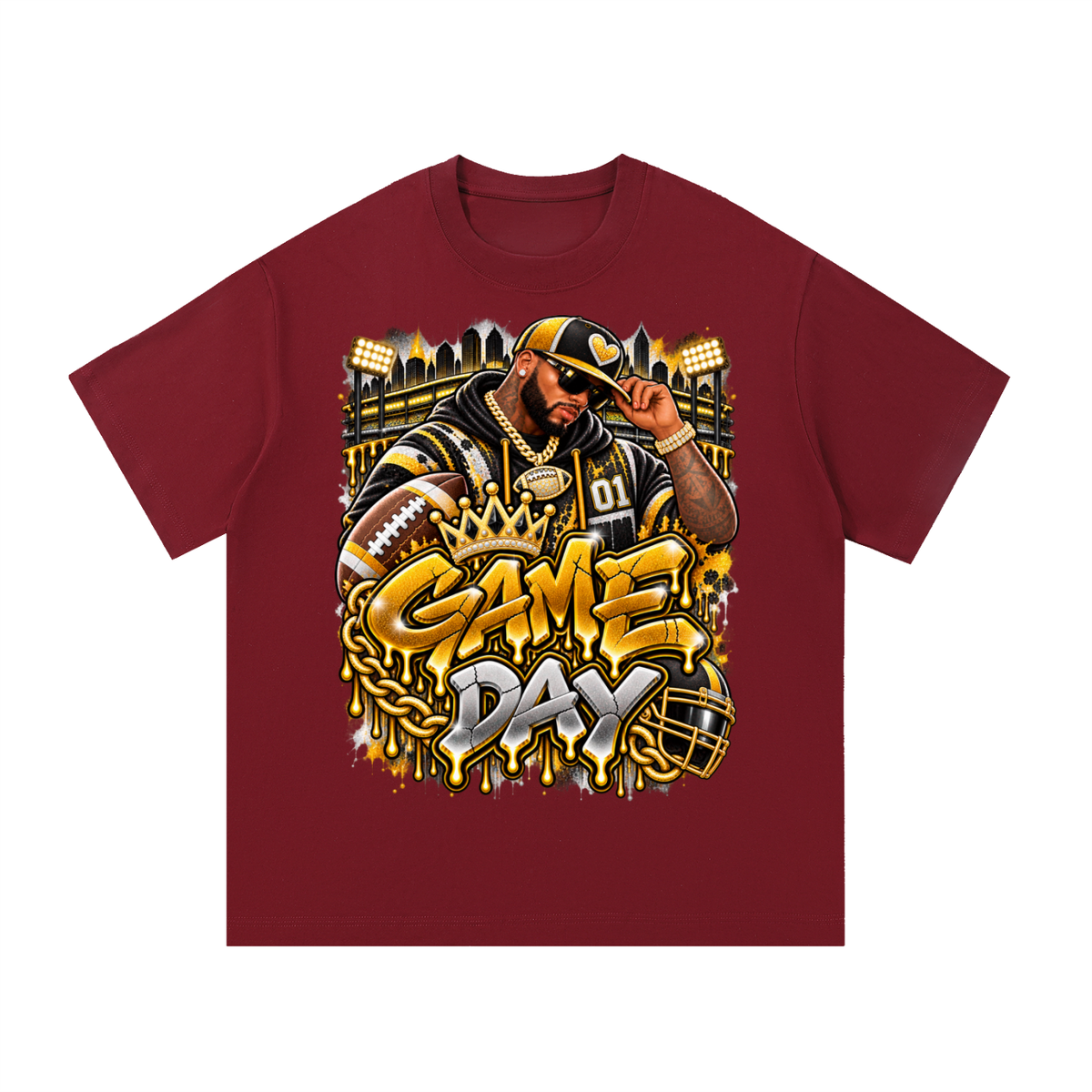 Black & Gold Game Day King – Unisex Football Graphic T-Shirt