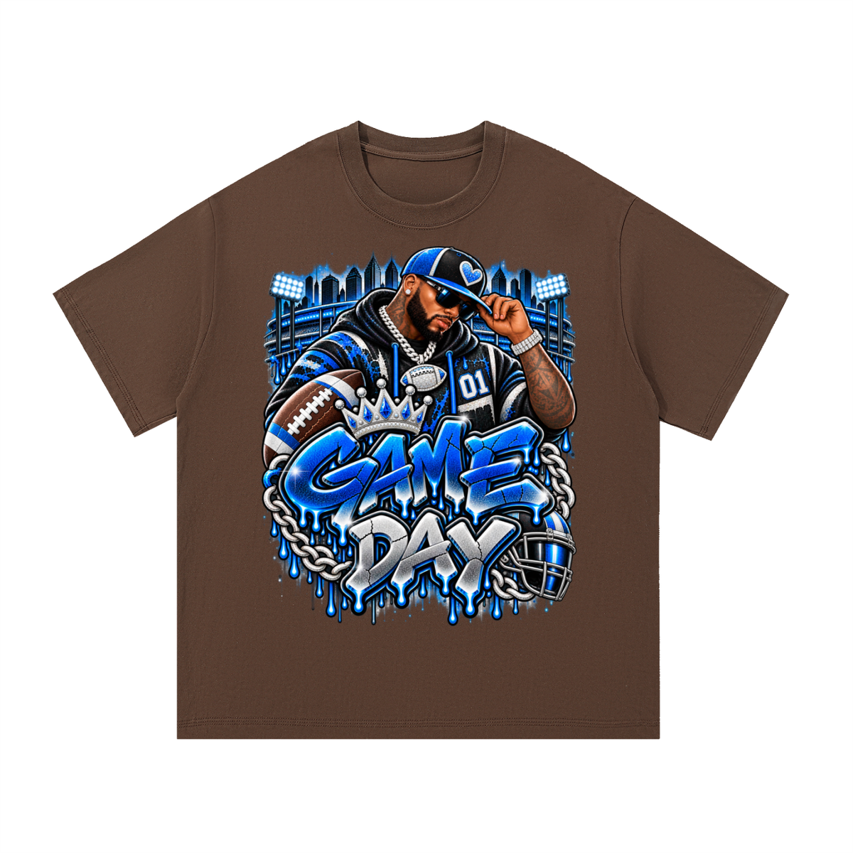 Electric Blue Game Day – Men's Football Streetwear Graphic T-Shirt