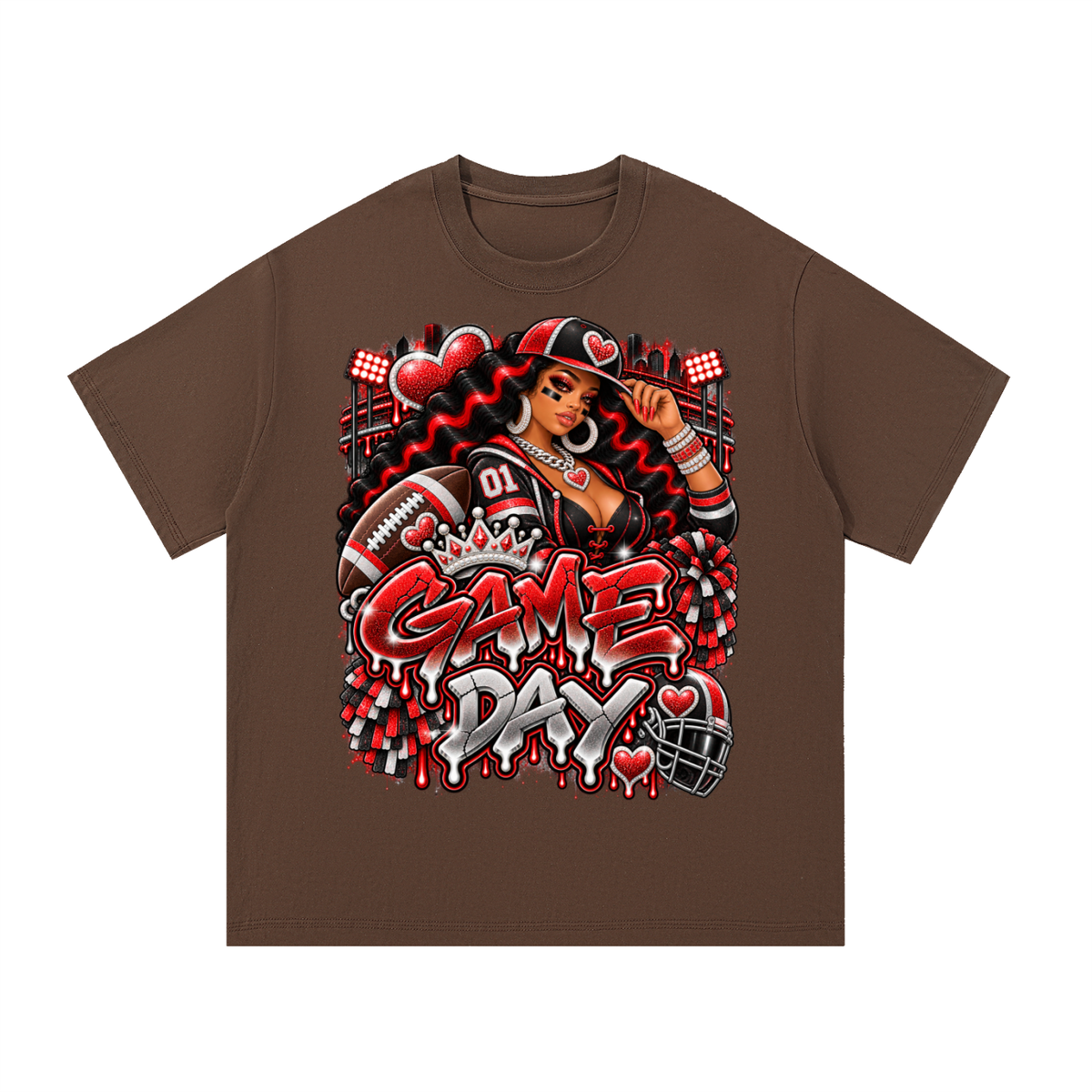 Red & Black Game Day Diva – Women's Football Graphic T-Shirt