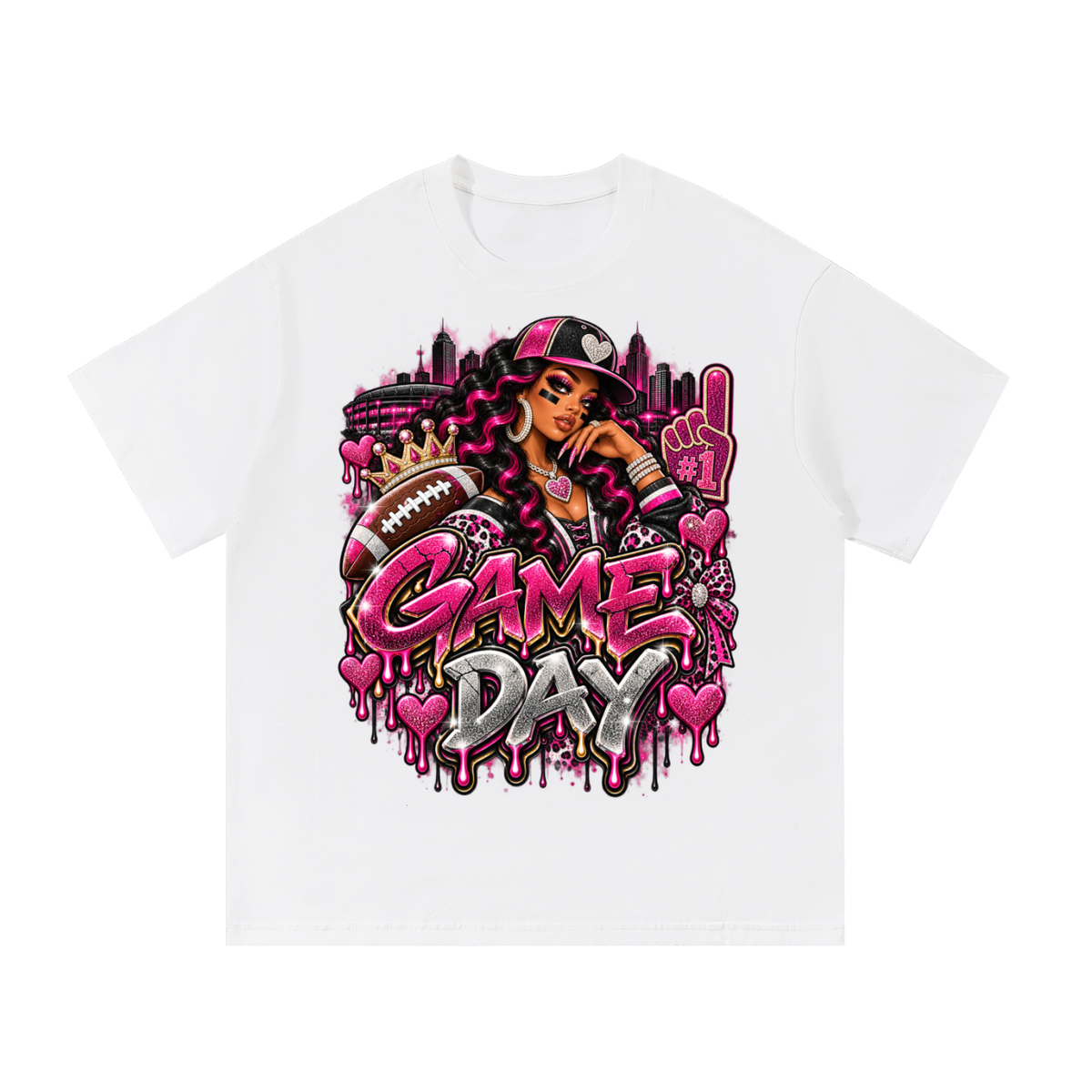 Pink Game Day Glam – Women's Football Graphic T-Shirt