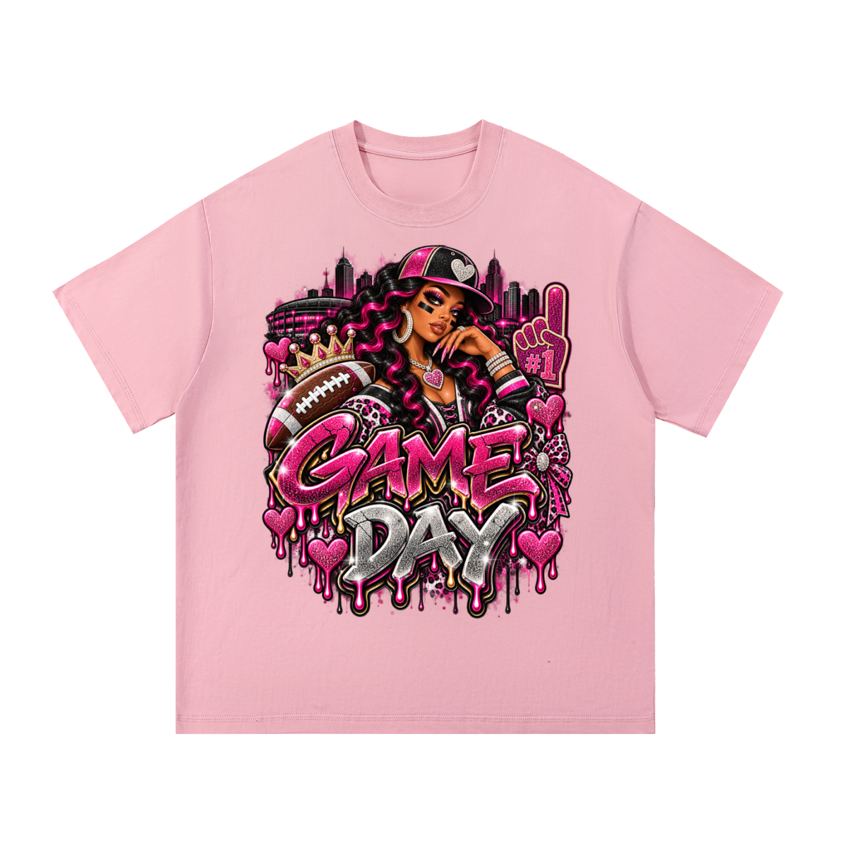 Pink Game Day Glam – Women's Football Graphic T-Shirt