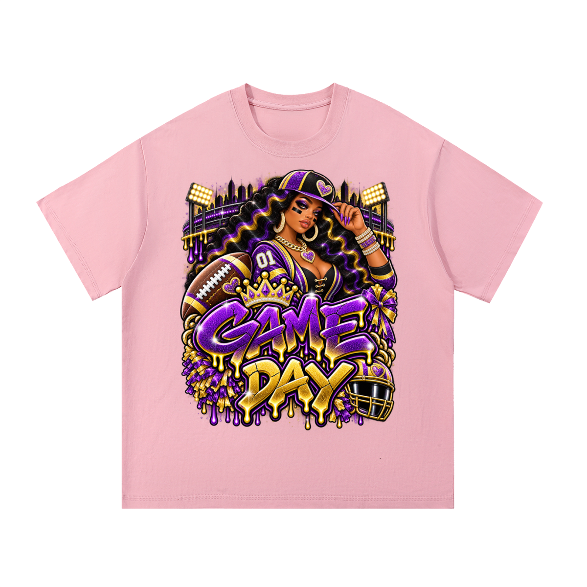 Purple & Gold Football Glam – Women's Game Day Graphic T-Shirt
