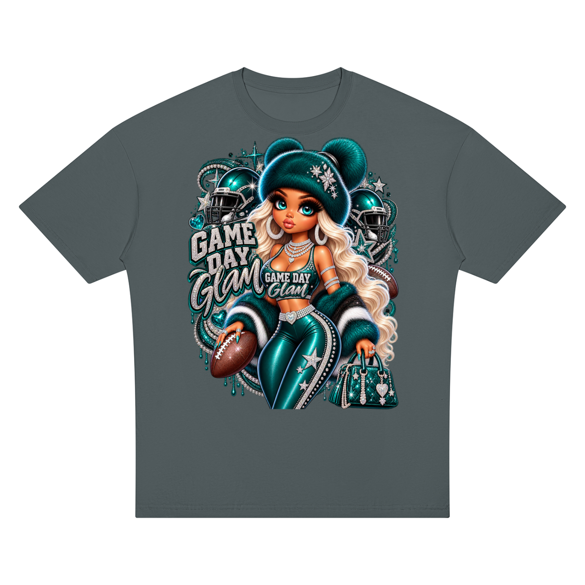 Game Day Glam Football Girl Oversized Graphic T-Shirt