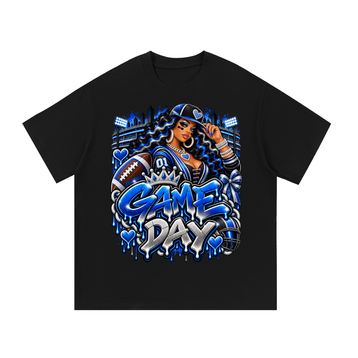 Royal Blue Game Day Glam – Women's Football Graphic T-Shirt