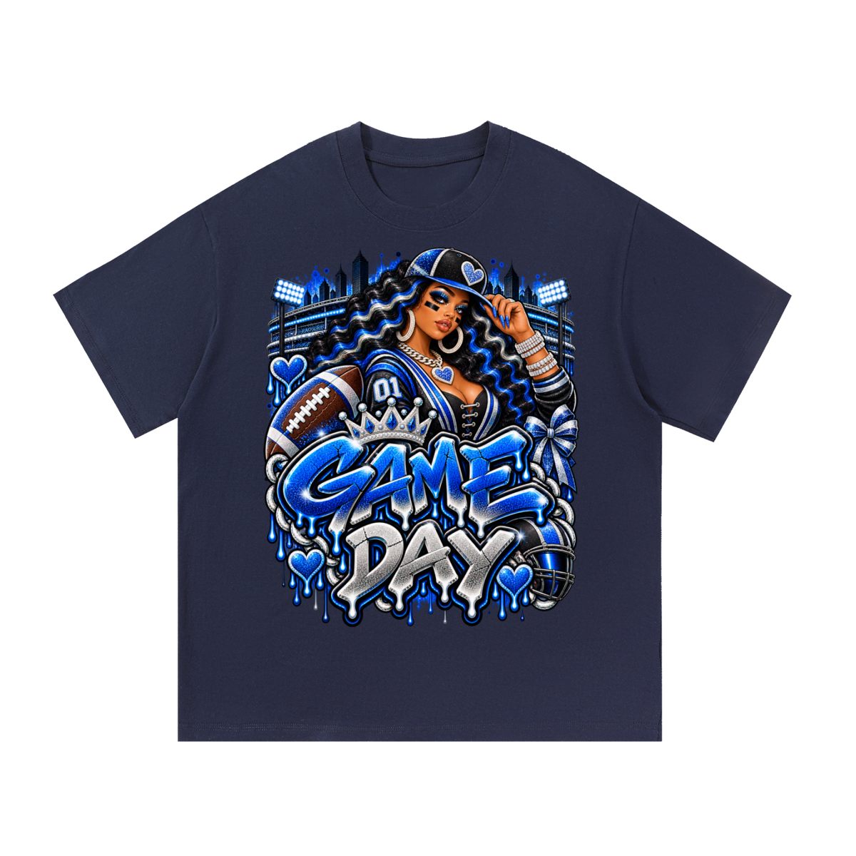 Royal Blue Game Day Glam – Women's Football Graphic T-Shirt