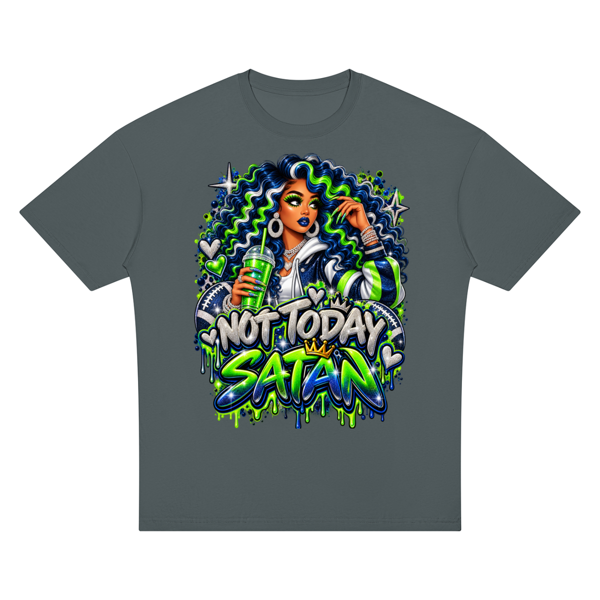 Not Today Satan – Football Glam Oversized Graphic T-Shirt